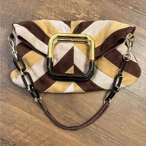 RARE Bally Suede Foldover Bag in Beige/Tan